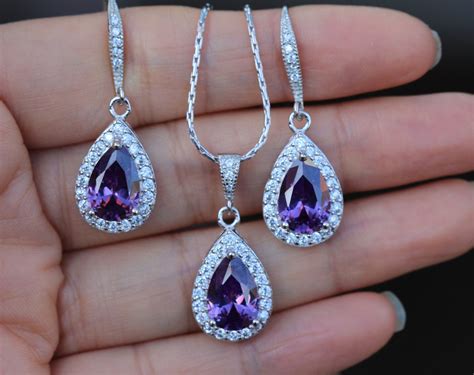 purple jewelry set Amethyst bridal jewelry wedding jewelry set