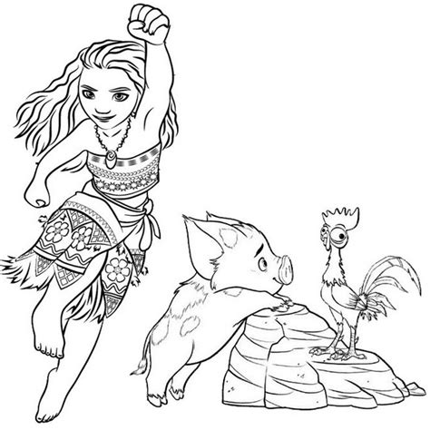 Moana Pua and Hei Hei Coloring Page - Mitraland