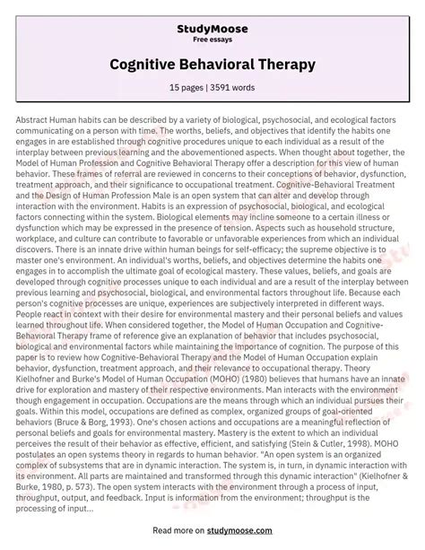 Cognitive Behavioral Therapy Free Essay Example