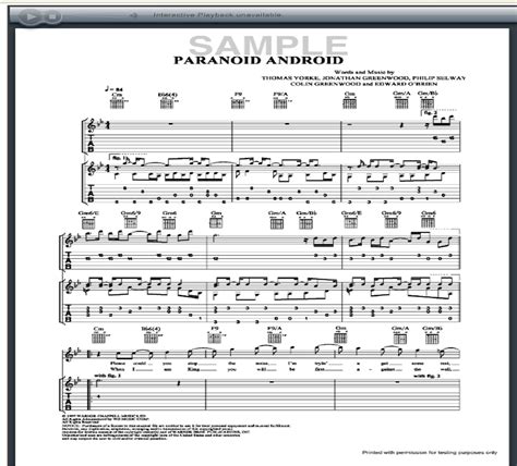 Radiohead Paranoid Android Guitar Tab : Free Radiohead Guitar Tabs