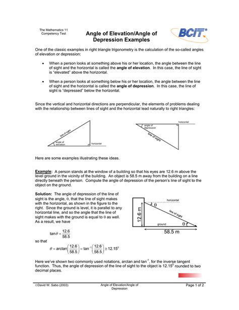 Angle of Elevation/Angle of Depression Examples