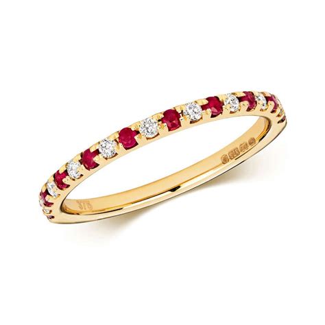 9ct Yellow Gold round Ruby & Diamond Eternity Ring | Half eternity ring diamond, Eternity ring ...