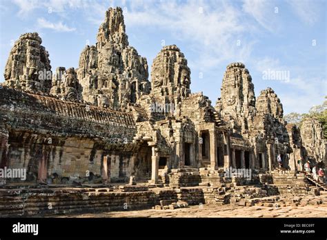 The Bayon, a Khmer temple at Angkor in Cambodia at the centre of Angkor Thom. Built in the late ...