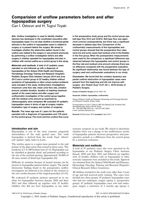 (PDF) Comparision of uroflow parameters before and after hypospadias surgery