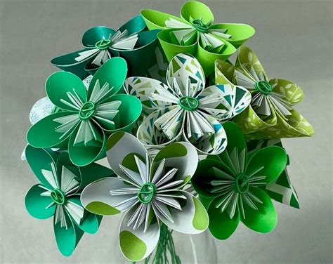 Shades of Green Origami Paper Flower Bouquet - Etsy