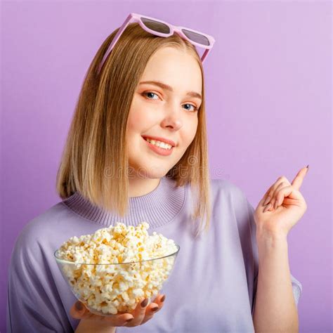 Young Woman in Cinema Glasses Watching 3d Movie. Smiling Teenager Girl Movie Viewer in Glasses ...