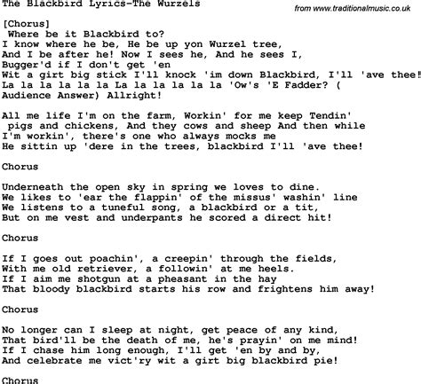 Novelty Song: The Blackbird Lyrics-The Wurzels lyrics