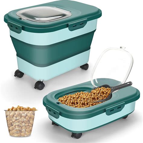 SSAWcasa Pet Food Storage Container, 20 lbs, Airtight, Dark Green, with ...