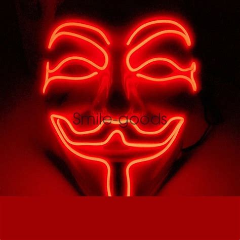 Una Red Anonymous Hacker LED Light Up Mask - Vendetta Face Halloween ...