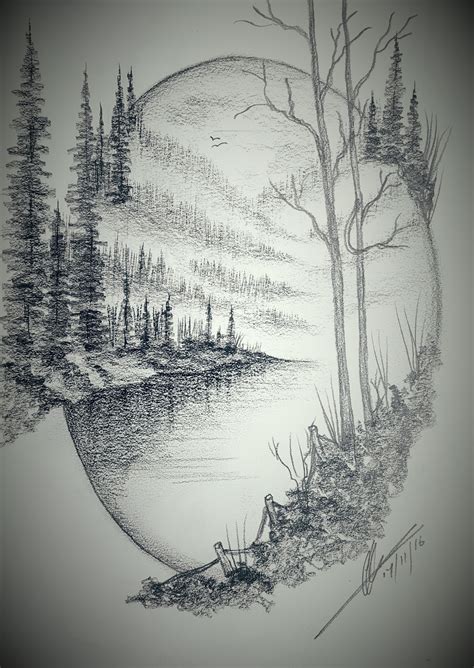 Billedresultat for landscape drawing Cool Rose Drawings, Pencil Drawings Of Nature, Art Drawings ...