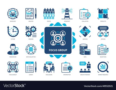 Focus group solid icon set Royalty Free Vector Image