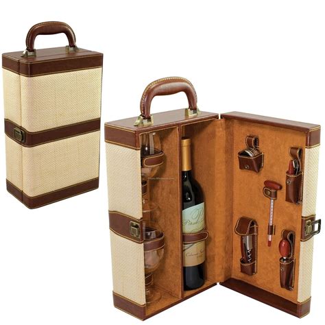 Travel case with a wine thermometer, corkscrew and other gadgets for ...