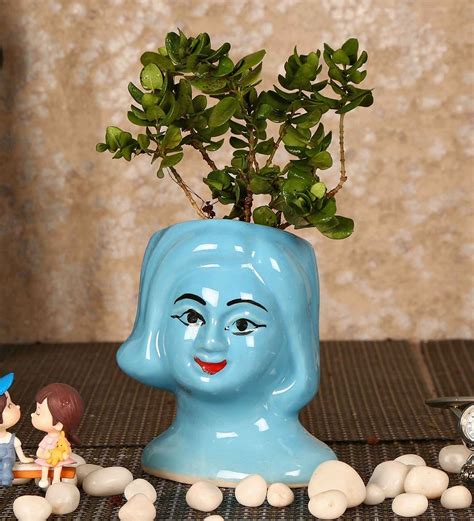 Buy Sky Blue Ceramic New Lady Murti Shape Flower Pot by Justoriginals at 40% OFF by ...