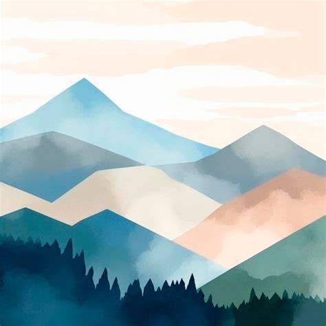 Premium Photo | Drawing mountains watercolor