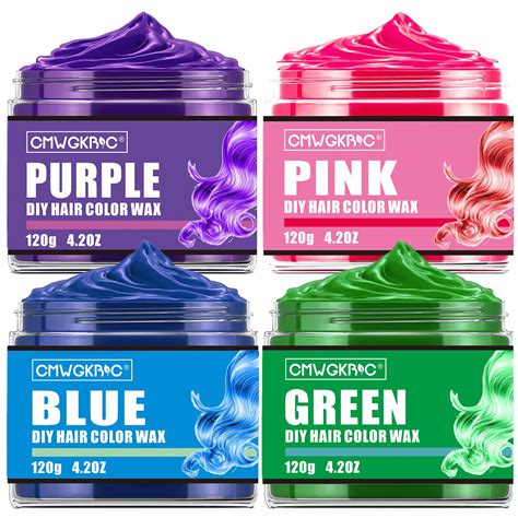 4 Colors Temporary Hair Coloring Dye Wax ,Blue Purple Pink Green ...