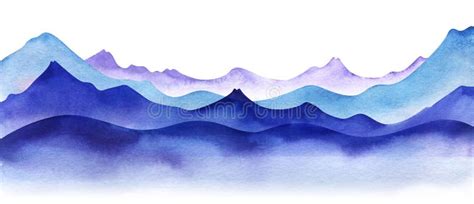 Silhouette of Watercolor Mountains. Layered Light, Violet and Bright Blue Mountain Ranges Stock ...