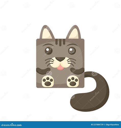 Cute Cartoon Square Animal Cat, Vector Zoo Sticker Isolated on White Background. Stock Vector ...