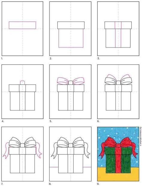 Easy How to Draw a Present Tutorial Video and Present Coloring Page ...