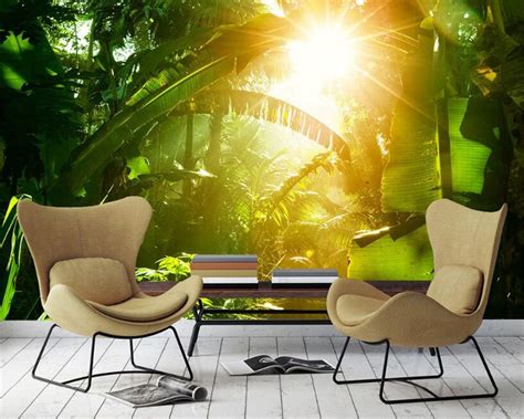 Beibehang 3D wallpaper sunny green forest banana leaf TV background ...