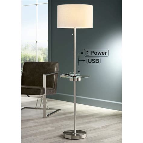 Caper Brushed Nickel Tray Table Floor Lamp with USB Port and Outlet - #15A10 | Lamps Plus