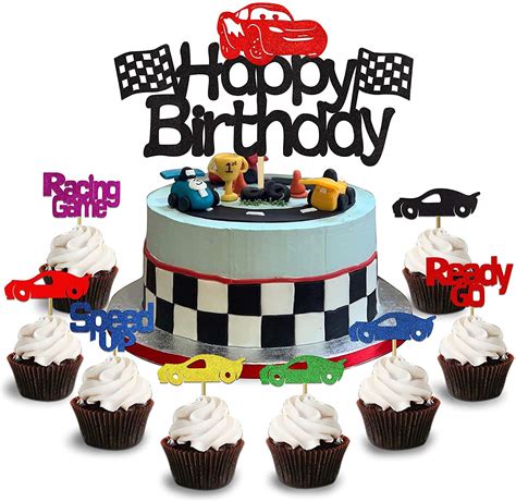 Buy KAPOKKU Set of 25 Racing Car Glitter Cake & Cupcake Topper for ...