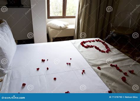 Wedding Bed Topped with Rose Petals Stock Photo - Image of luxury, indoors: 71378790