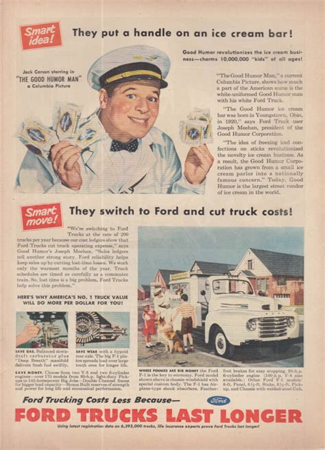 Jack Carson in The Good Humor Man for Ford Ice Cream on a handle truck ad 1950