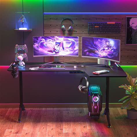 Extra Large LED RGB Gaming Desk Height Adjustable Gamer Home Office Furniture : สำนักงานสิทธิ ...