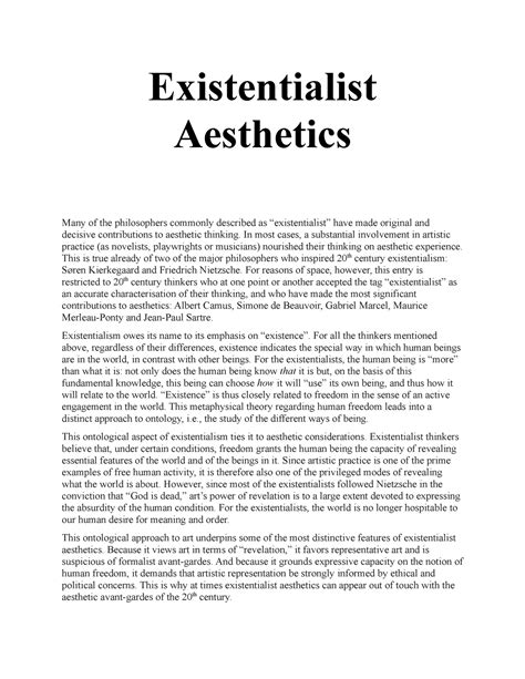 Lecture 37 Existentialist Aesthetics - Existentialist Aesthetics Many ...