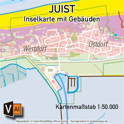 Karte Insel Juist für Illustrator Archive - grebemaps® B2B-KartenShop (GKA)