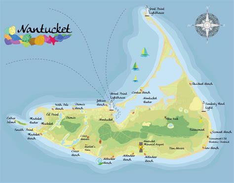 Nantucket Island. Realistic satellite background map with designation ...