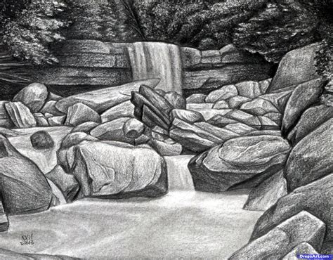 Waterfall Landscape Drawing Easy And Beautiful - bmp-central