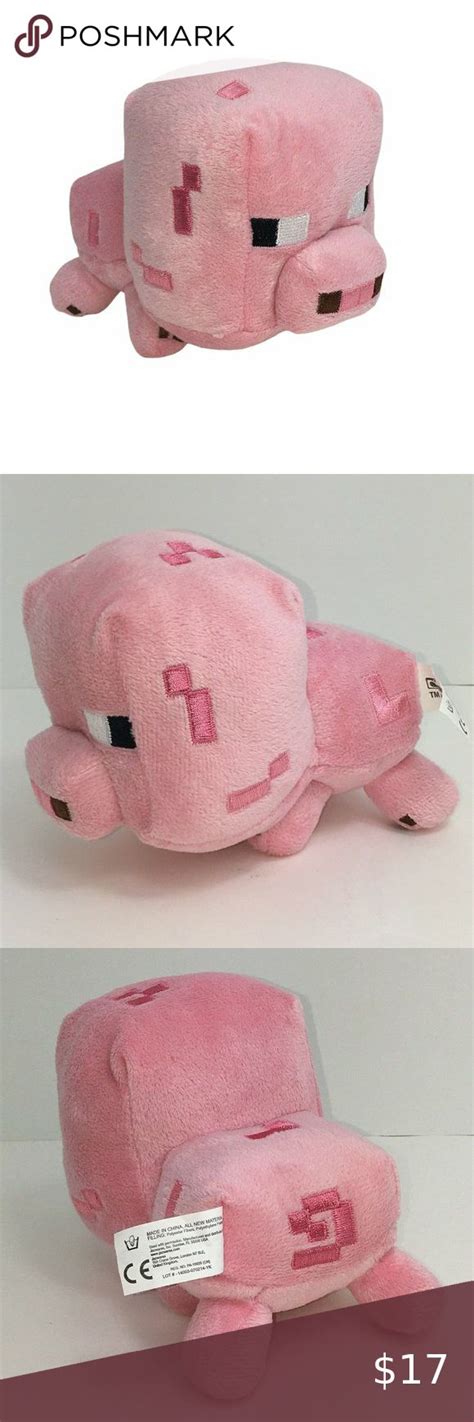 Minecraft Pig Plush Pink Embroidered Stuffed Animal Lovey Toy 6” Bean Bag Body