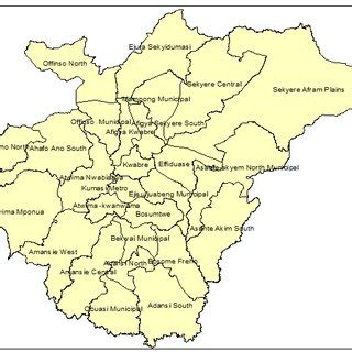 A map of Ashanti Region, Ghana, showing the 27 administrative... | Download Scientific Diagram