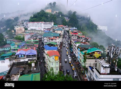 Gangtok, Sikkim - June 16 2022, Tourists enjoy a ropeway cable car ride over Gangtok city ...