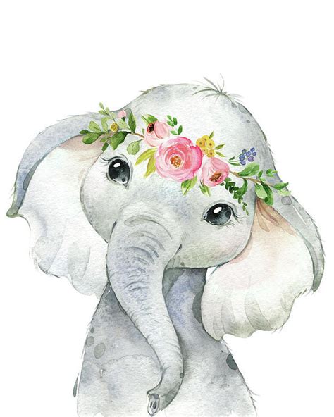 Boho Watercolor Boho Floral Elephant - Art Print – Pink Forest Cafe