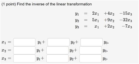 Solved ( 1 point) Find the inverse of the linear | Chegg.com