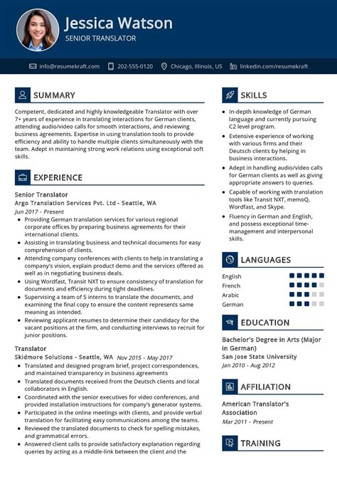 Senior Translator Resume Example in 2024 - ResumeKraft