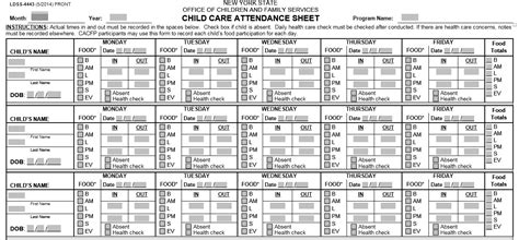 LDSS-4443 Child Care Attendance Sheet 1 - Printable Samples