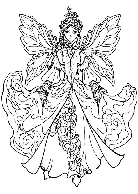 Myths & legends - Coloring pages for adults : coloring-page-fairy-with-impressive-dress | Fairy ...