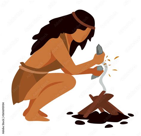 Prehistoric people making fire using rocks to get spark Stock Vector ...