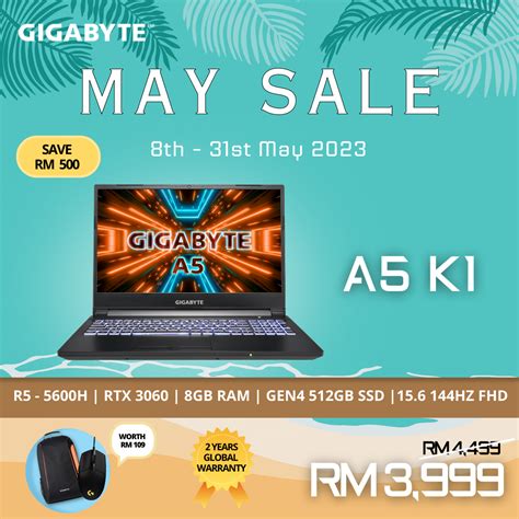 GIGABYTE A5 K1 15.6" Gaming Laptop (R5-5600H, 8GB, 512GB, RTX3060 ...