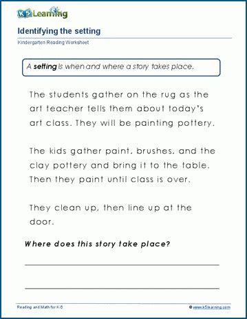 Identifying Story Setting Worksheets