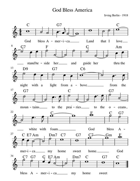 Piano Free Printable God Bless America Sheet Music - Printable Word ...