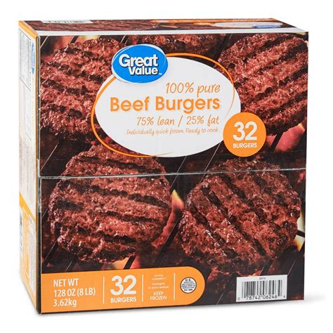 Great Value 100% Pure Beef Patties, 8 lb, 32 ct (Frozen) - Walmart.com ...