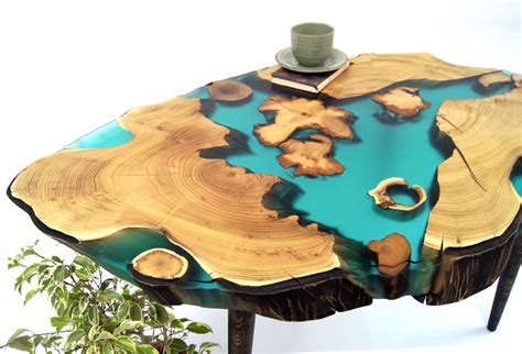 Large live edge wood slab coffee table Epoxy resin wood side | Etsy ...
