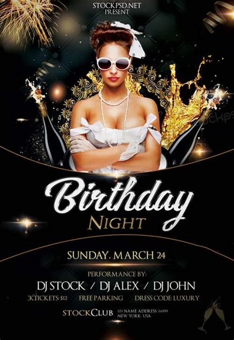 Birthday Gold Night Free PSD Flyer Template - Download Free Birthday Party Flyer Templates