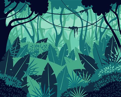 Colored tropical rainforest jungle background vector graphic ...