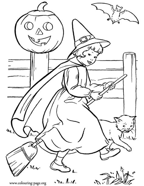 Halloween - Halloween witch with a broom coloring page