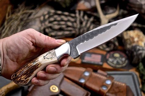 Skinner Knife With Antler Handle And Scrimshaw on handle | Leather knife sheath pattern, Hunting ...